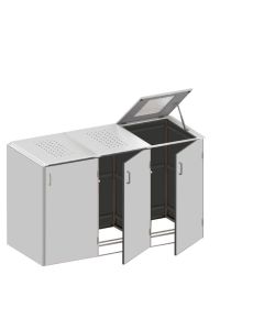 Binto Mülltonnenbox HPL grau Var. 3er Edelstahl Klappdeckel 5148