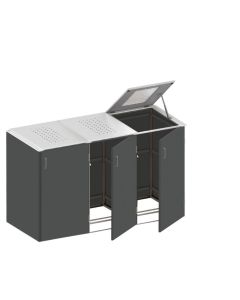 Binto Mülltonnenbox HPL schiefer Var. 3er Edelstahl Klappdeckel 5156