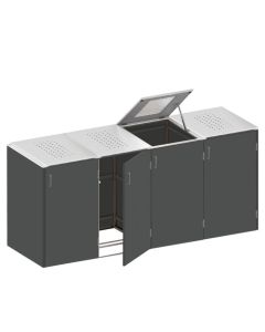 Binto Mülltonnenbox HPL schiefer Var. 4er Edelstahl Klappdeckel 5157