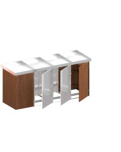 Binto Mülltonnenbox 4er-Kombi mit Hartholz- und Edelstahl-Verkleidung und Pflanzschalen (5121)